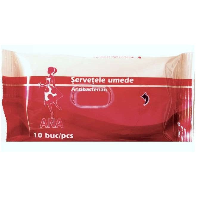 Servetele umede antibacteriene Ana, 10 buc./pachet