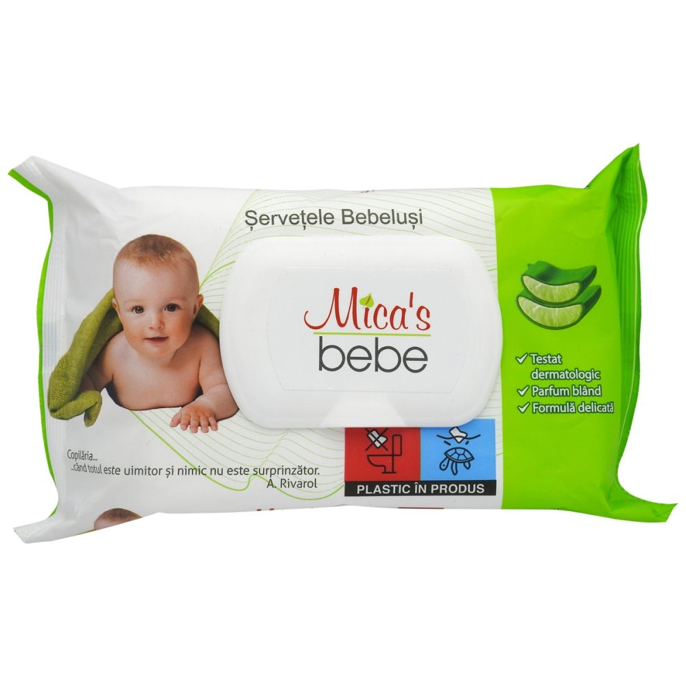 Servetele Umede, Micas, Bebelusi cu Capac 60 buc Aloe Vera