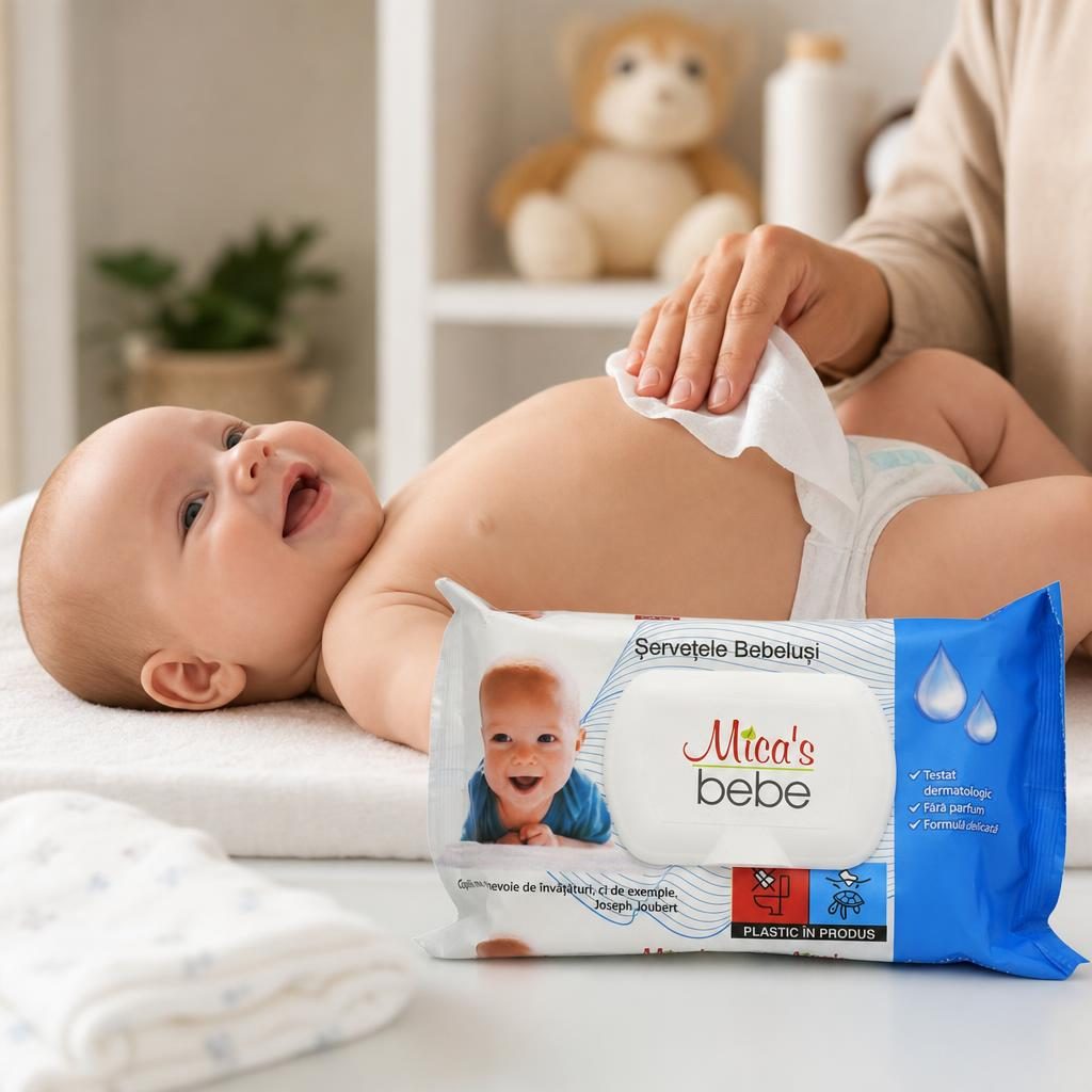 Servetele Umede pentru Bebelusi, Micas, cu Capac, 60 buc Sensitiv