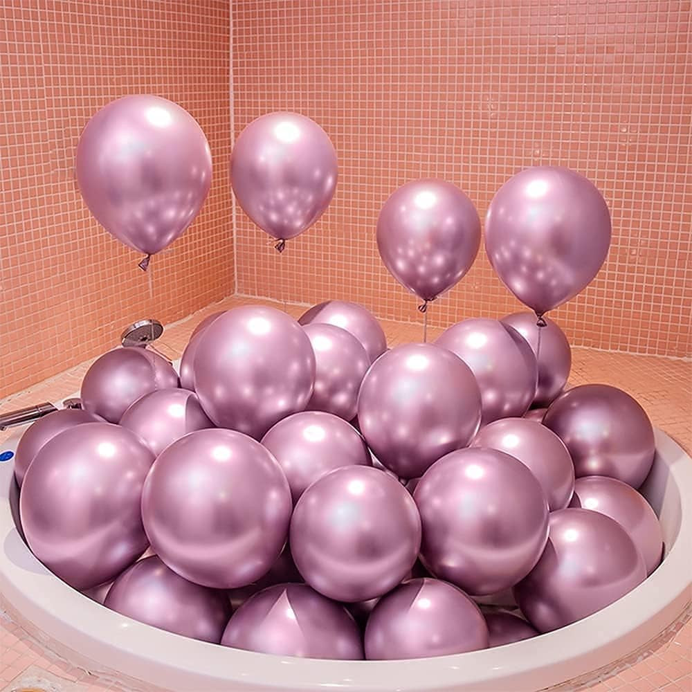 Set 10 Baloane din Latex Chrome, Model Party, 23 cm, Mov, 2.2 g