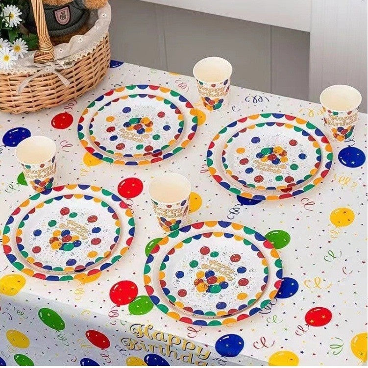 Set 10 Farfurii de Unica Folosinta, din Carton, 18 cm, Model Happy Birthday, Multicolor