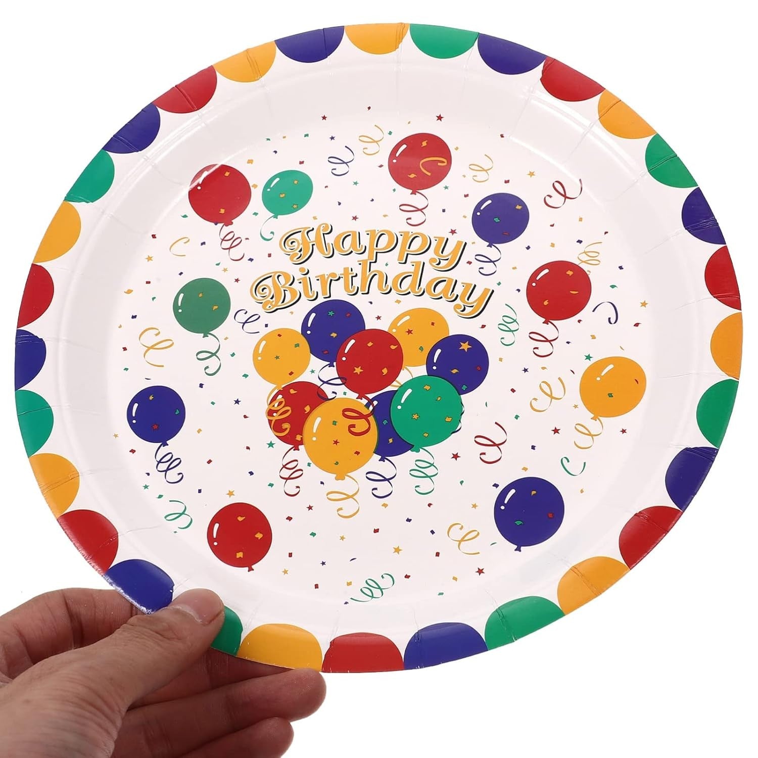 Set 10 Farfurii de Unica Folosinta, din Carton, 23 cm, Model Happy Birthday, Multicolor