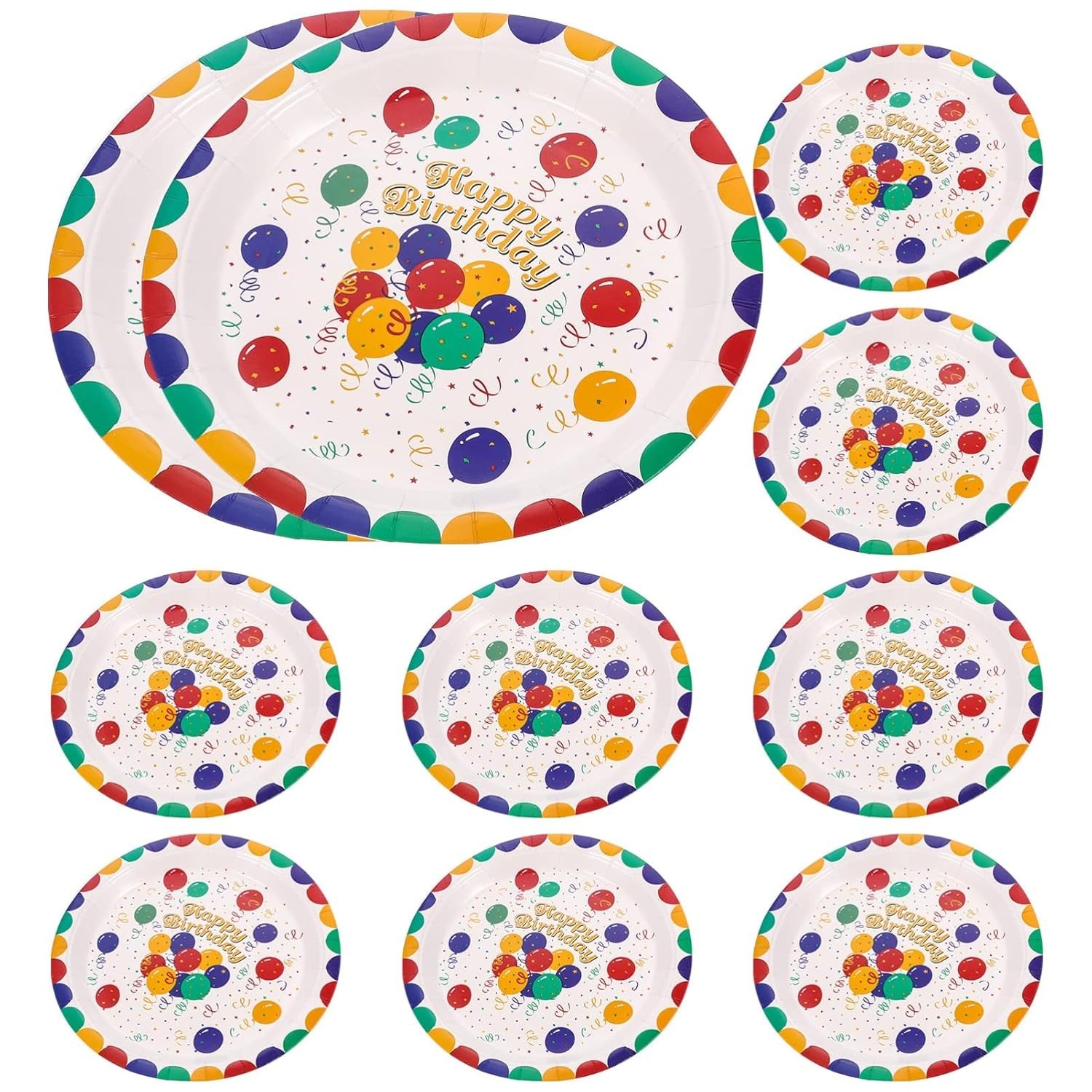 Set 10 Farfurii de Unica Folosinta, din Carton, 23 cm, Model Happy Birthday, Multicolor