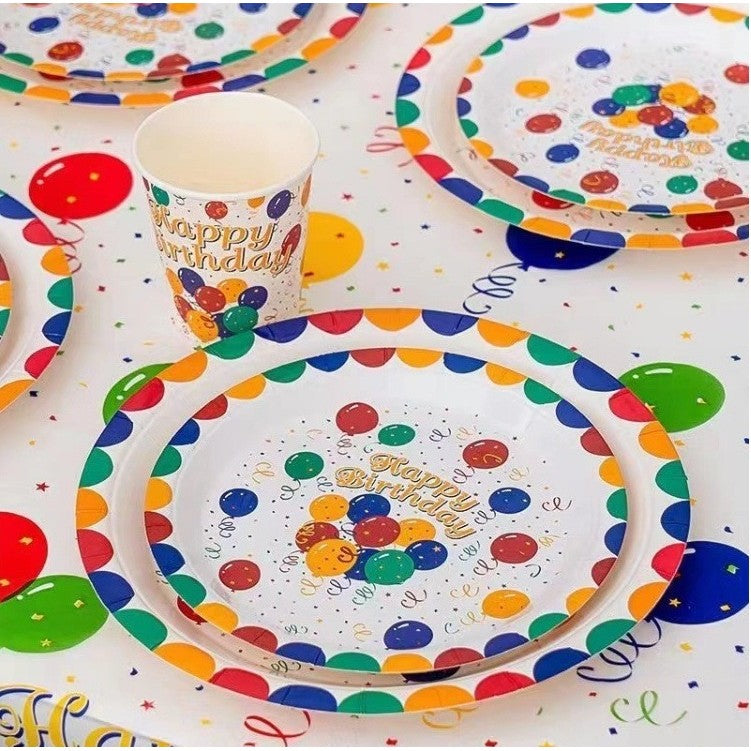 Set 10 Farfurii de Unica Folosinta, din Carton, 23 cm, Model Happy Birthday, Multicolor