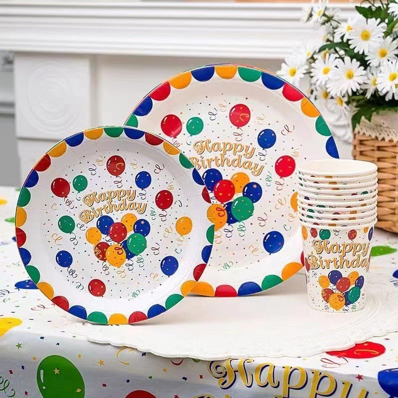 Set 10 Farfurii de Unica Folosinta, din Carton, 23 cm, Model Happy Birthday, Multicolor