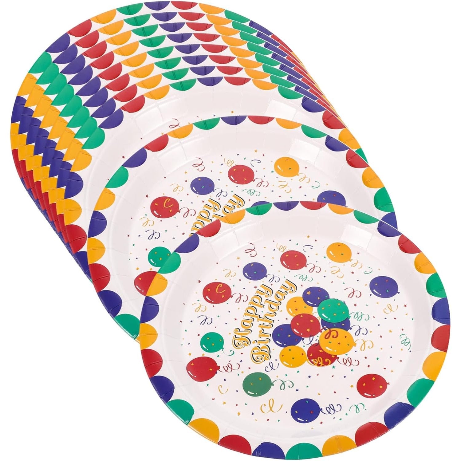 Set 10 Farfurii de Unica Folosinta, din Carton, 23 cm, Model Happy Birthday, Multicolor