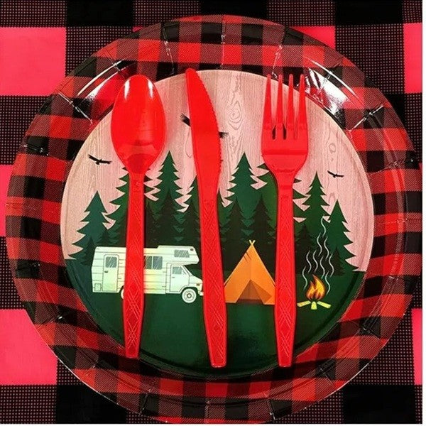 Set 10 Farfurii Unica Folosinta, 23 cm, Model Camping, Multicolor
