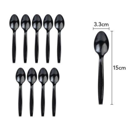 Set 10 Linguri de Unica Folosinta, Plastic, 15x3.3 cm, negru