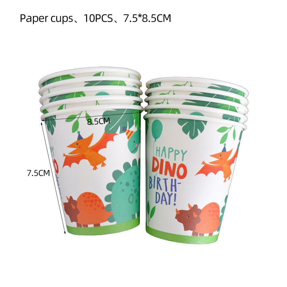 Set 10 Pahare de Carton Happy Birthday, Model Dinozauri, Tematica Aniversare, 7.5x8.5 cm, 200 mL, Multicolor