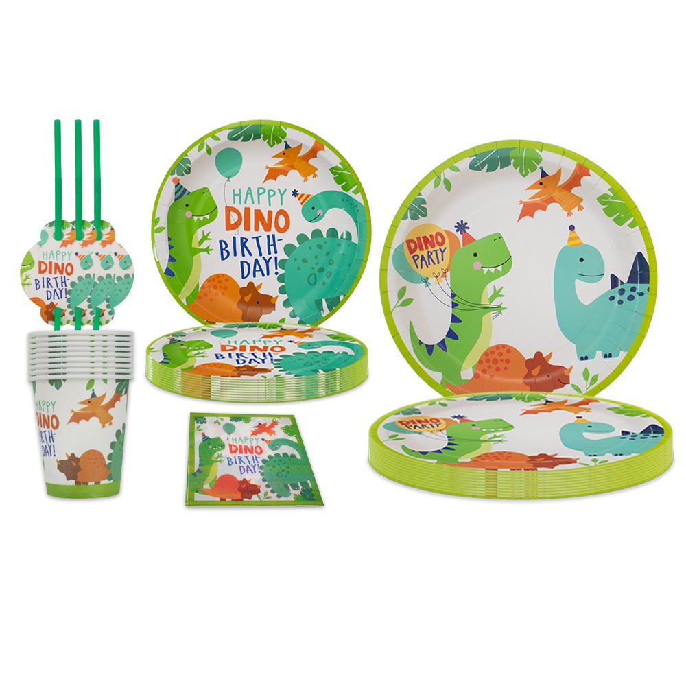 Set 10 Pahare de Carton Happy Birthday, Model Dinozauri, Tematica Aniversare, 7.5x8.5 cm, 200 mL, Multicolor