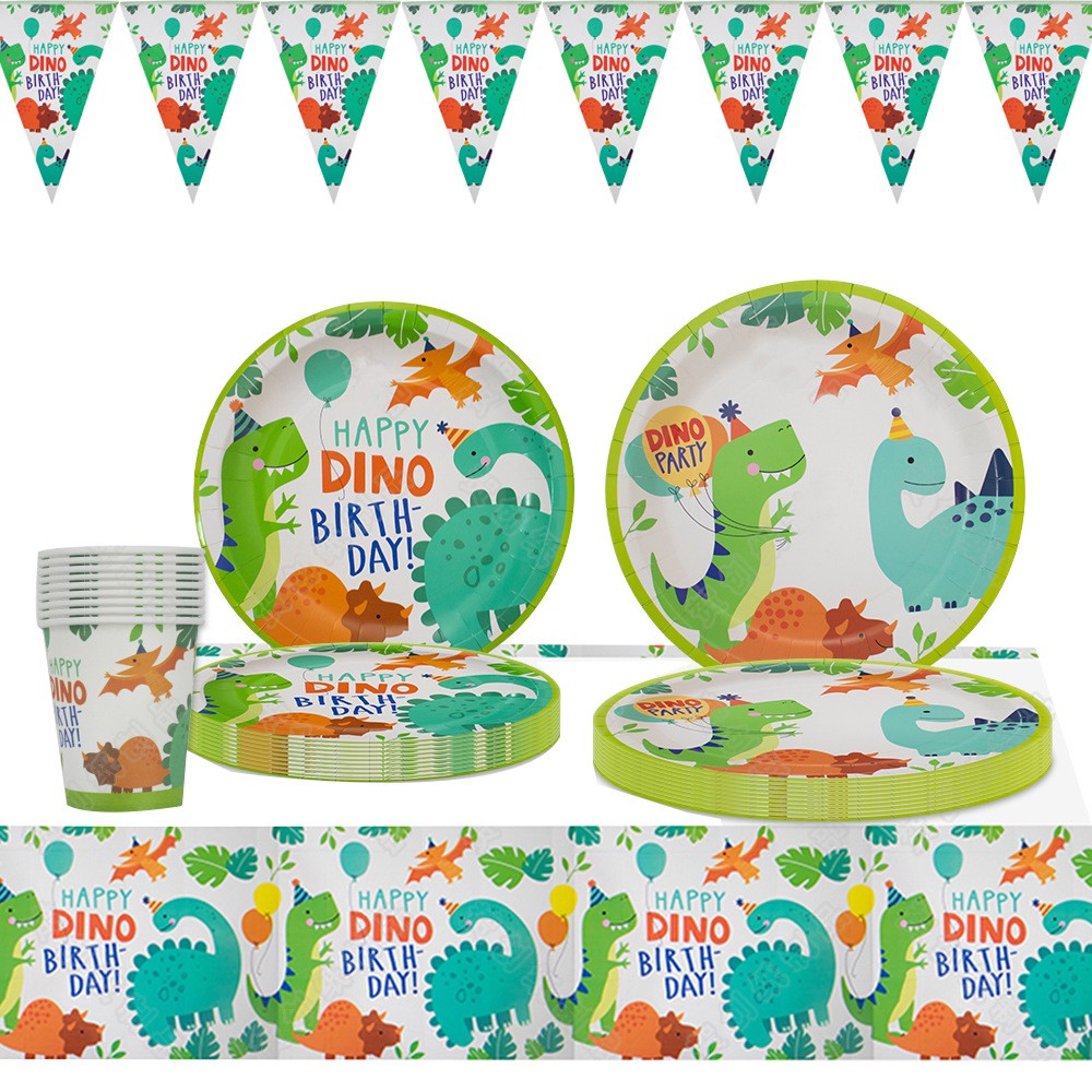 Set 10 Pahare de Carton Happy Birthday, Model Dinozauri, Tematica Aniversare, 7.5x8.5 cm, 200 mL, Multicolor