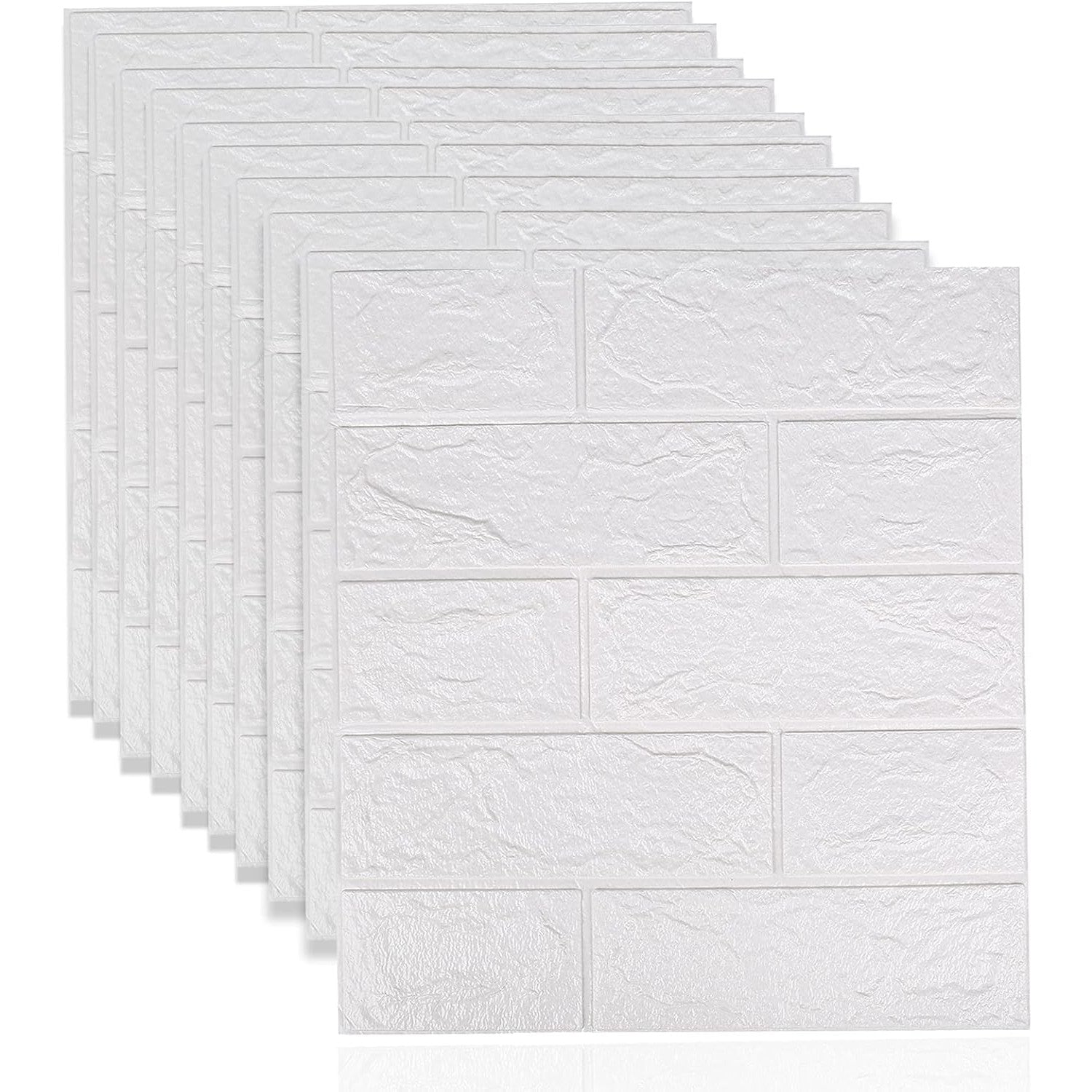 Set 10 Placi Tapet 3D, 35 x 38 cm, Grosime 3 mm, din Polietilena, Model Caramida, Suprafata acoperita 1.33 mp, Alb