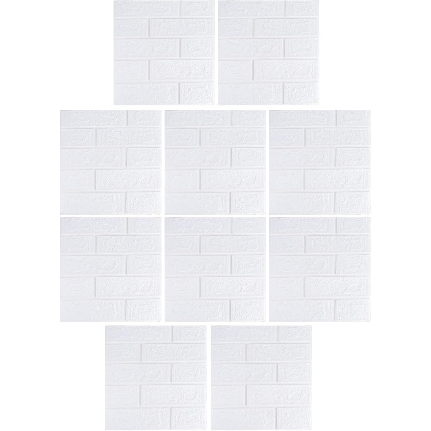 Set 10 Placi Tapet 3D, 35 x 38 cm, Grosime 3 mm, din Polietilena, Model Caramida, Suprafata acoperita 1.33 mp, Alb