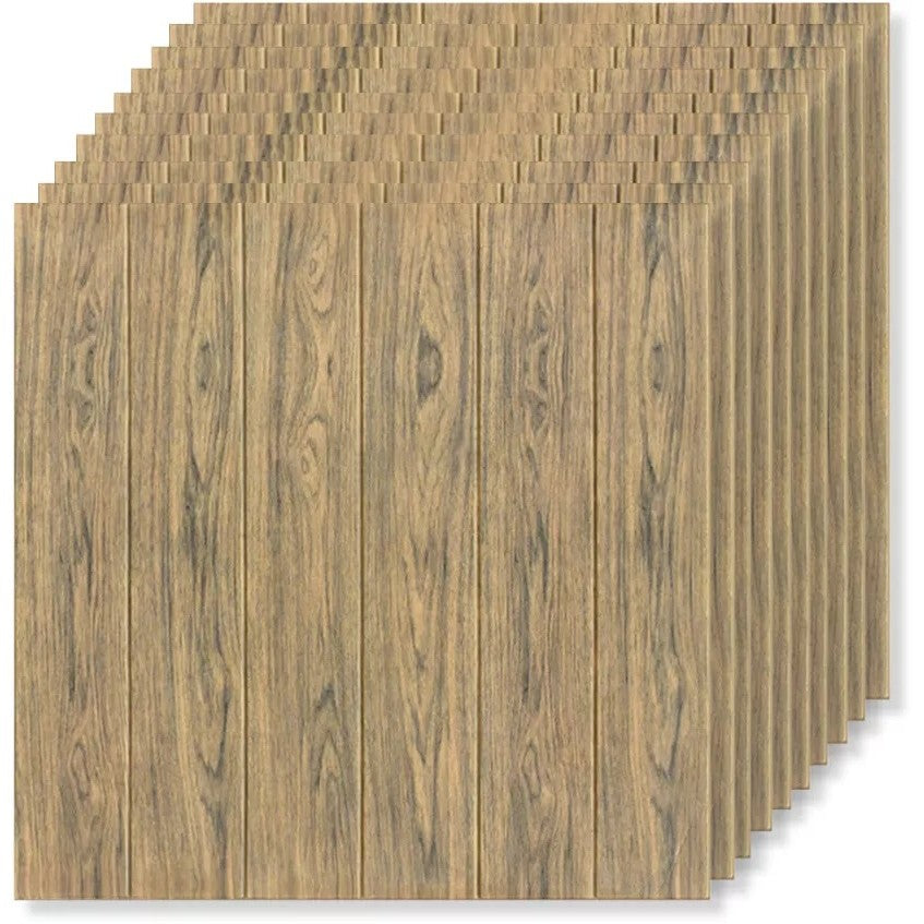 Set 10 Placi Tapet 3D, 70 x 70 cm, Grosime 3 mm, din Rasina, Tip Placi de Lemn, Suprafata Acoperita 4.9 mp, Maro Deschis