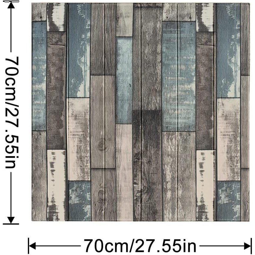 Set 10 Placi Tapet 3D, 70 x 70 cm, Grosime 3 mm, din Rasina, Tip Placi de Lemn, Suprafata Acoperita 4.9 mp, Gri/Albastru