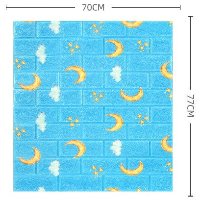 Set 10 Placi Tapet 3D, 70 x 77 cm, Grosime 3 mm, din Polietilena, Tip Caramida, Model Luna, Suprafata acoperita 5.3 mp, Albastru