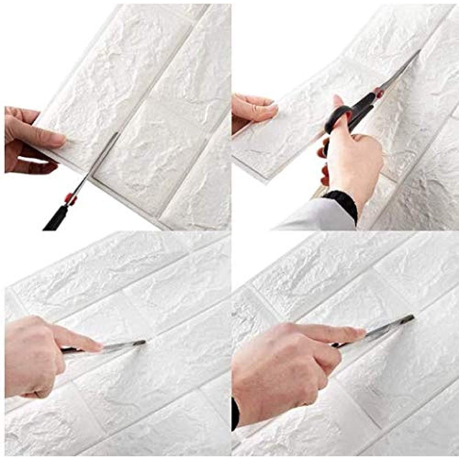 Set 10 Placi Tapet 3D, 70 x 77 cm, Grosime 3 mm, din Polietilena, Model Caramida, Suprafata acoperita 5.3 mp, Alb