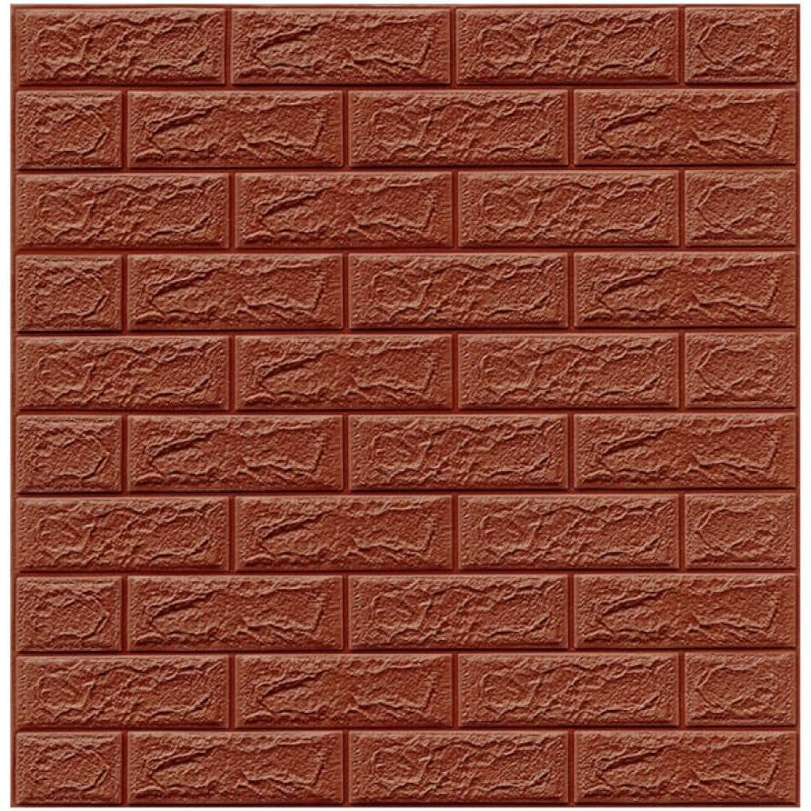 Set 10 Placi Tapet 3D, Flippy, 70 x 77 cm, Grosime 3 mm, din Polietilena, Model Caramida, Suprafata acoperita 5.3 mp, Maro