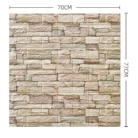 Set 10 Placi Tapet 3D, 70 x 77 cm, Grosime 3 mm, din Polietilena, Model Caramida, Suprafata acoperita 5.3 mp, Bej
