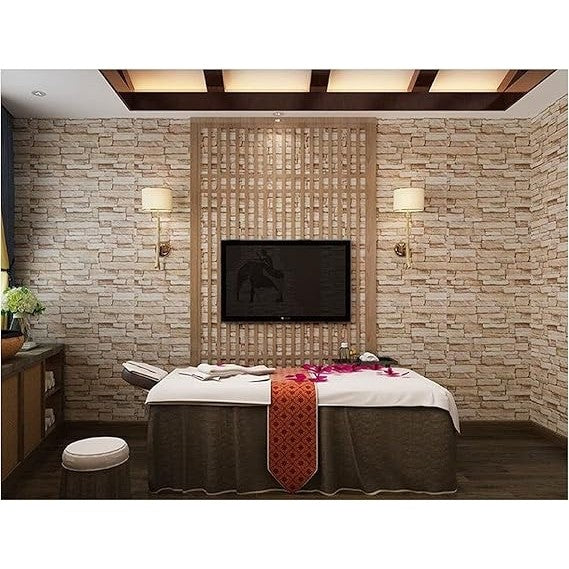 Set 10 Placi Tapet 3D, 70 x 77 cm, Grosime 3 mm, din Polietilena, Model Caramida, Suprafata acoperita 5.3 mp, Bej