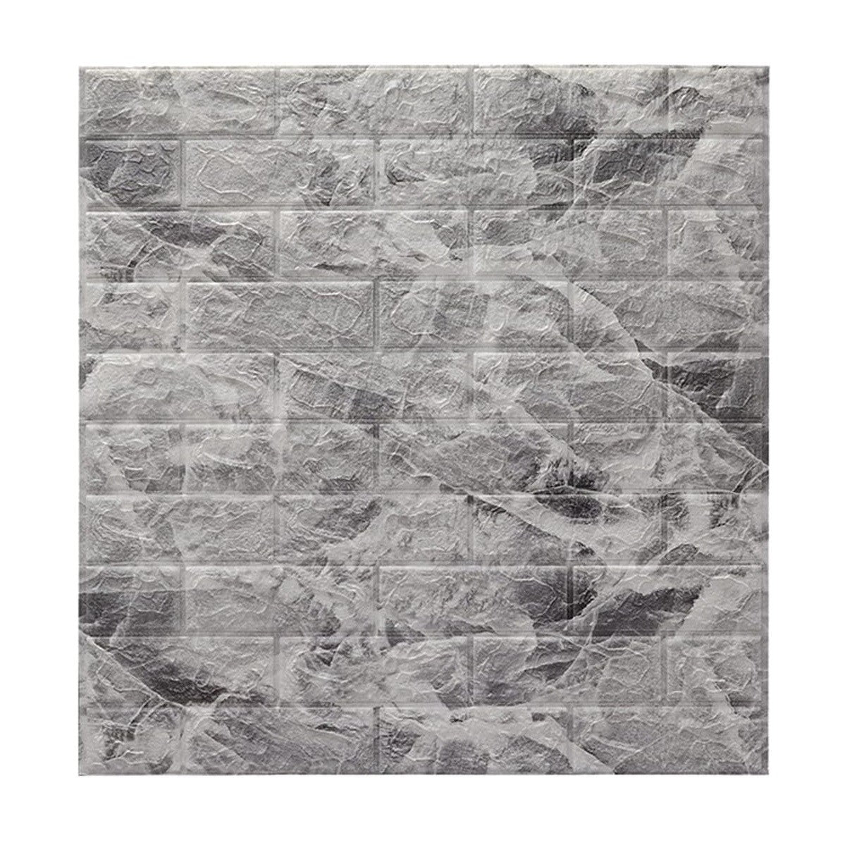 Set 10 Placi Tapet 3D, 70 x 77 cm, Grosime 3 mm, din Polietilena, Model Caramida, Suprafata acoperita 5.3 mp, Marmura Gri
