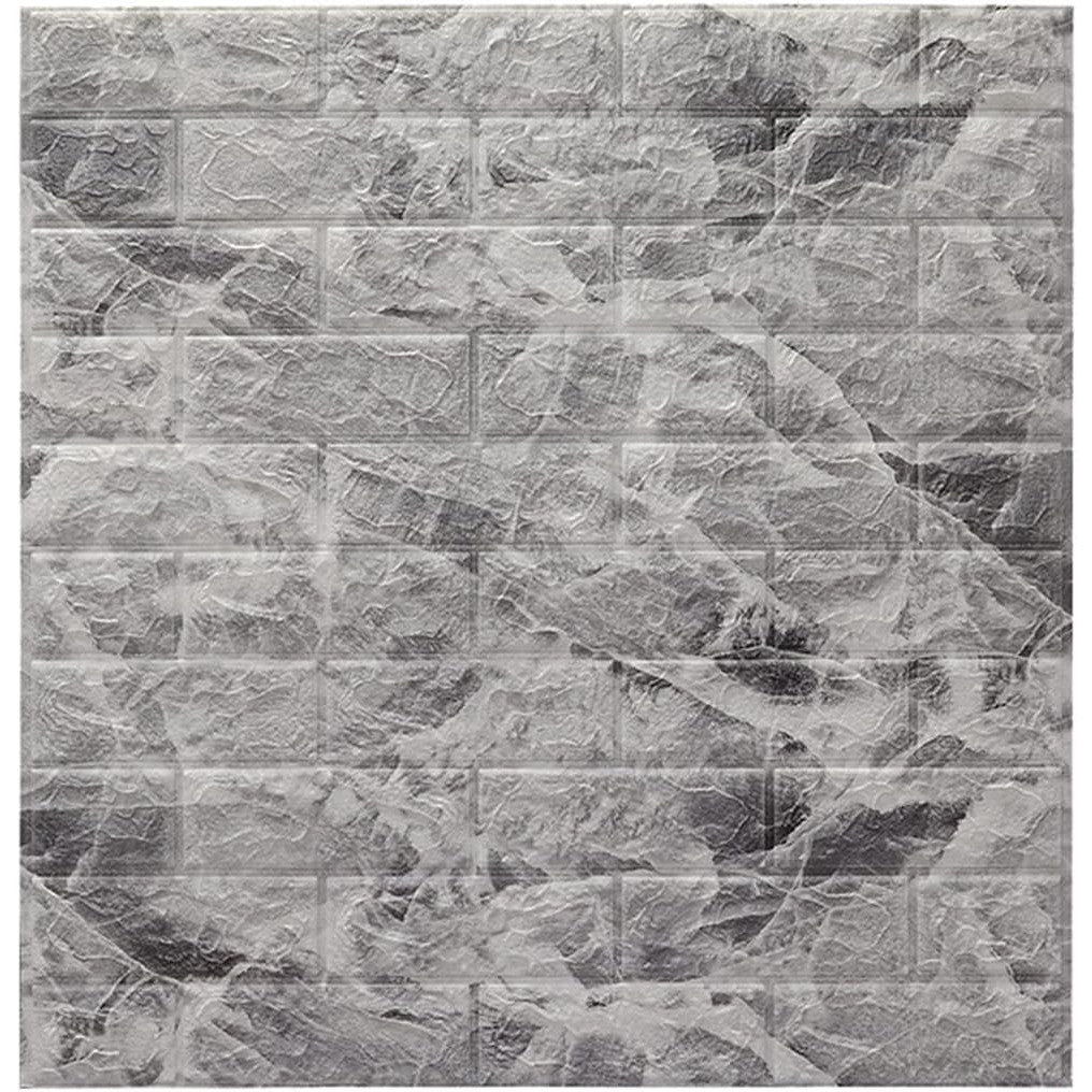 Set 10 Placi Tapet 3D, 70 x 77 cm, Grosime 3 mm, din Polietilena, Model Caramida, Suprafata acoperita 5.3 mp, Marmura Gri