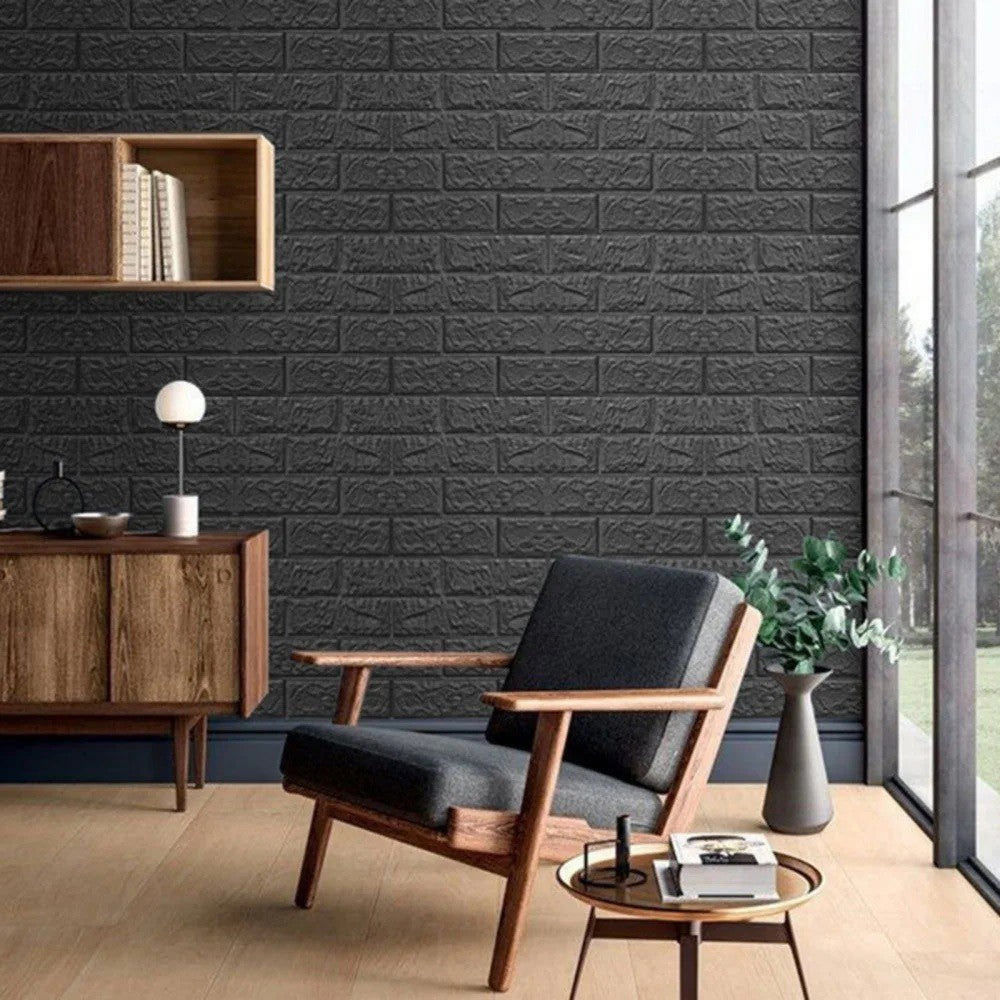 Set 10 Placi Tapet 3D, 70 x 77 cm, Grosime 3 mm, din Polietilena, Model Caramida, Suprafata acoperita 5.3 mp, Gri Antracit