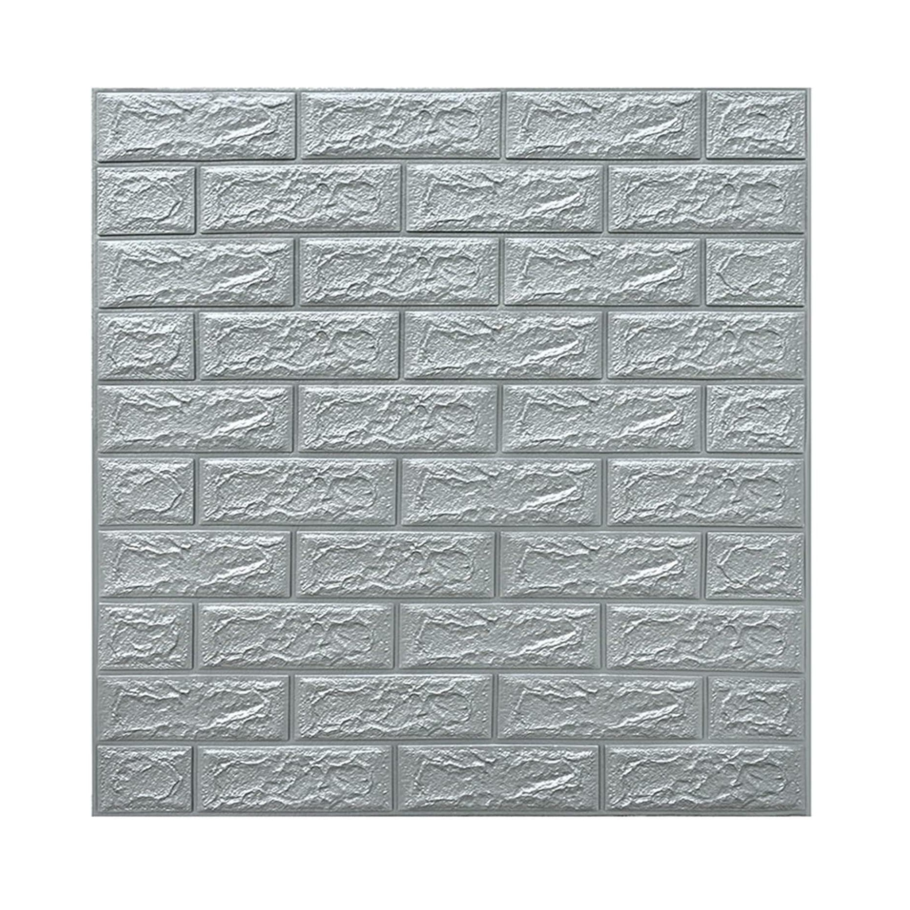 Set 10 Placi Tapet 3D, 70 x 77 cm, Grosime 3 mm, din Polietilena, Model Caramida, Suprafata acoperita 5.3 mp, Argintiu