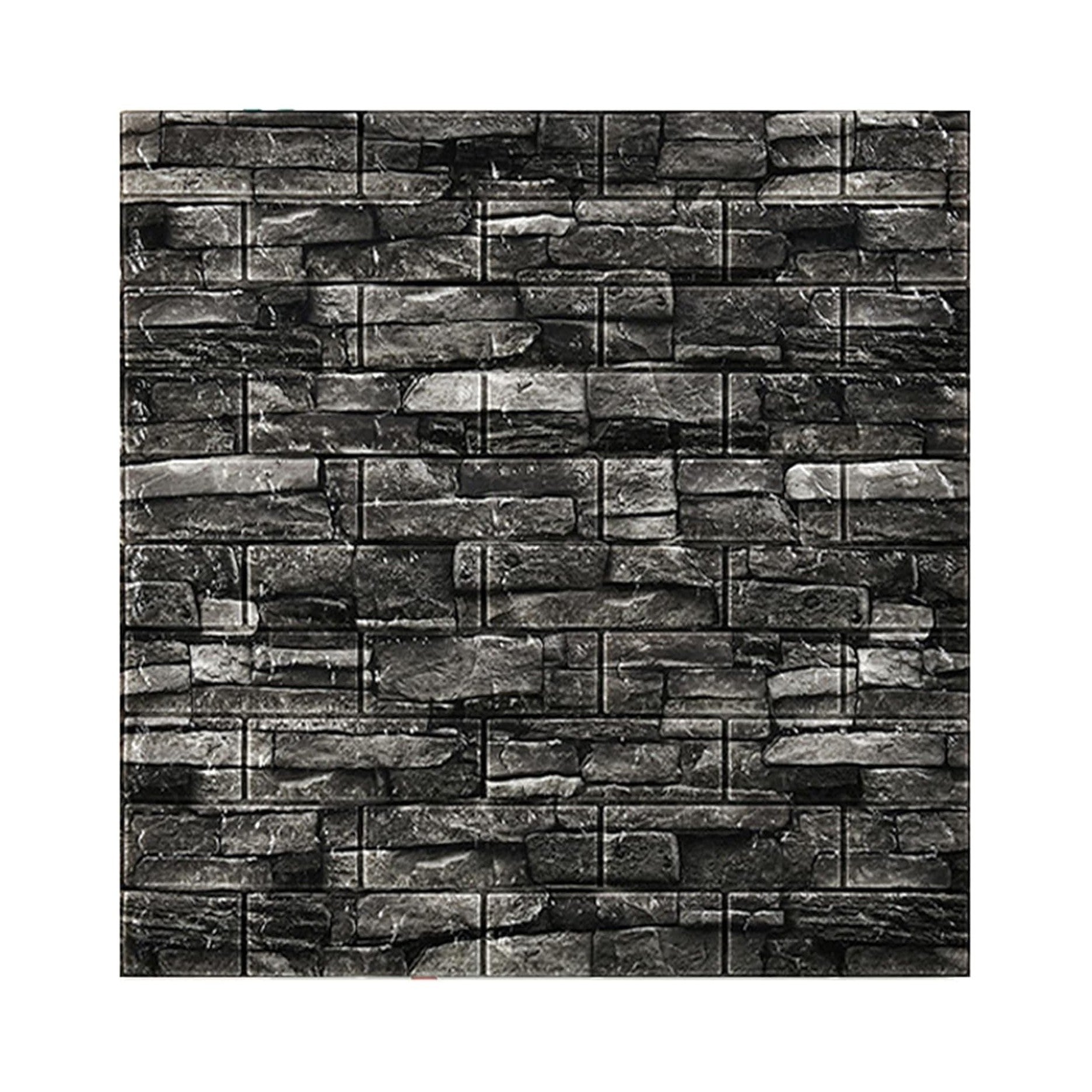 Set 10 Placi Tapet 3D, 70 x 77 cm, Grosime 3 mm, din Polietilena, Model Caramida, Suprafata acoperita 5.3 mp, Gri Inchis