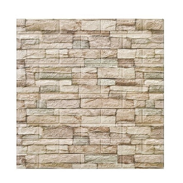 Set 10 Placi Tapet 3D, 70 x 77 cm, Grosime 3 mm, din Polietilena, Model Caramida, Suprafata acoperita 5.3 mp, Bej