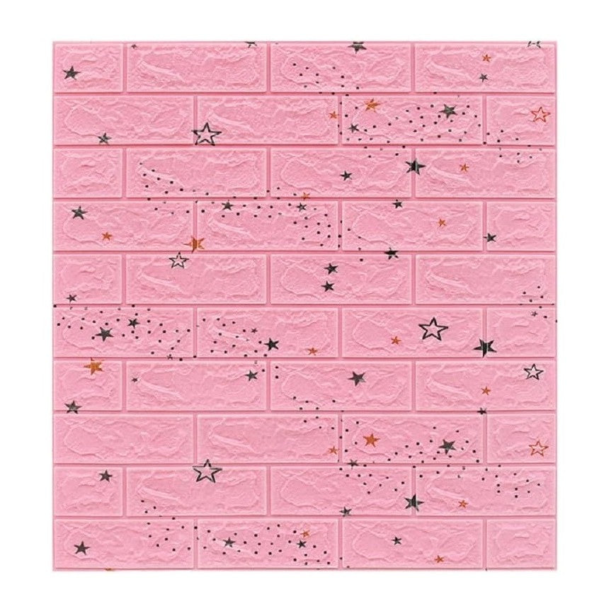 Set 10 Placi Tapet 3D, 70 x 77 cm, Grosime 3 mm, din Polietilena, Tip Caramida, Model Stele, Suprafata acoperita 5.3 mp, Roz