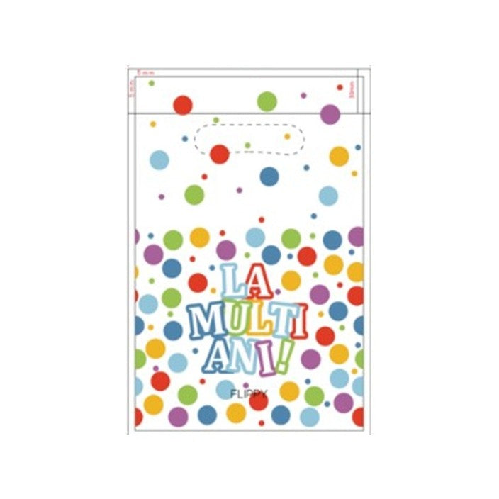 Set 10 Pungi de Cadou, Colectia LA MULTI ANI, 16.5 x 25 cm, din Plastic, Multicolor