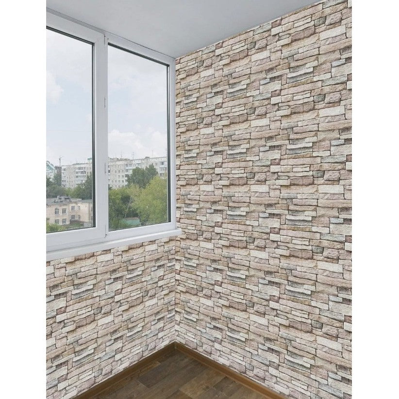 Set 10 Placi de Tapet, Autoadezive, 70 x 77 cm, 2.5 mm Grosime, Suprafata Acoperita 5.3 mp, din PVC, Model Piatra, Crem