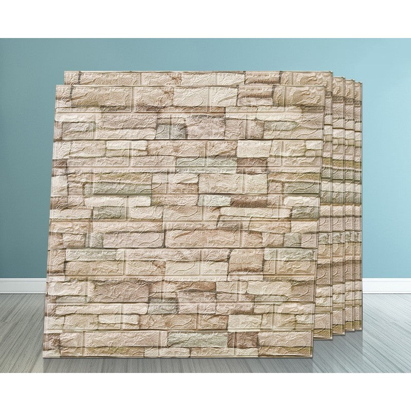 Set 10 Placi de Tapet, Autoadezive, 70 x 77 cm, 2.5 mm Grosime, Suprafata Acoperita 5.3 mp, din PVC, Model Piatra, Crem