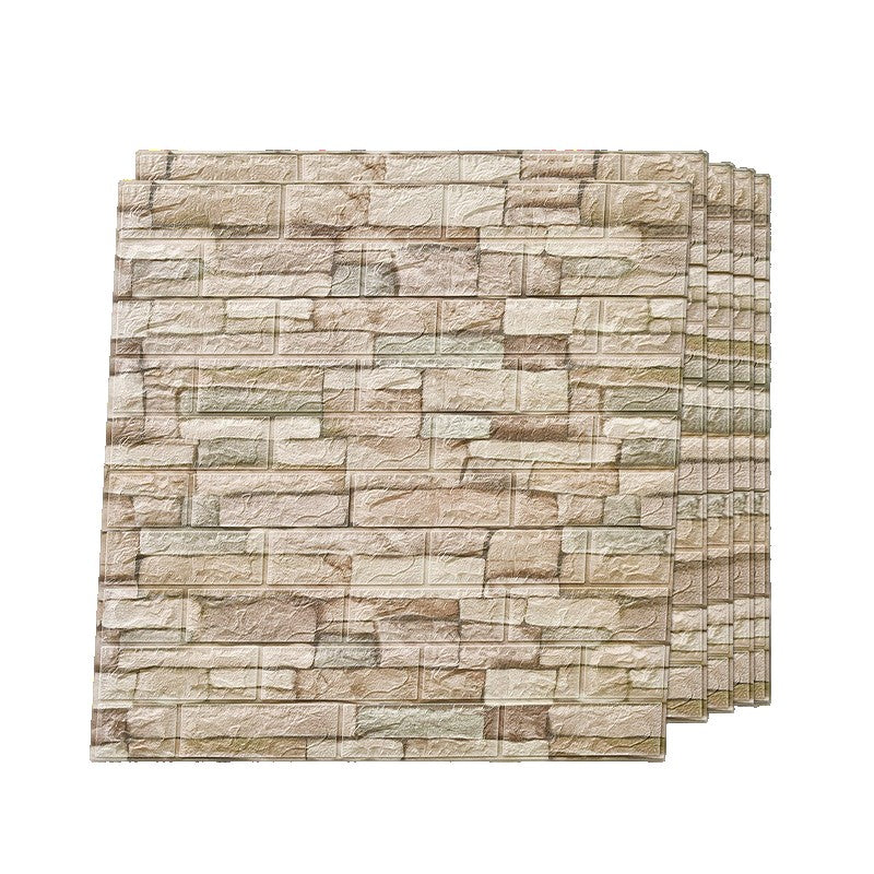 Set 10 Placi de Tapet, Autoadezive, 70 x 77 cm, 2.5 mm Grosime, Suprafata Acoperita 5.3 mp, din PVC, Model Piatra, Crem