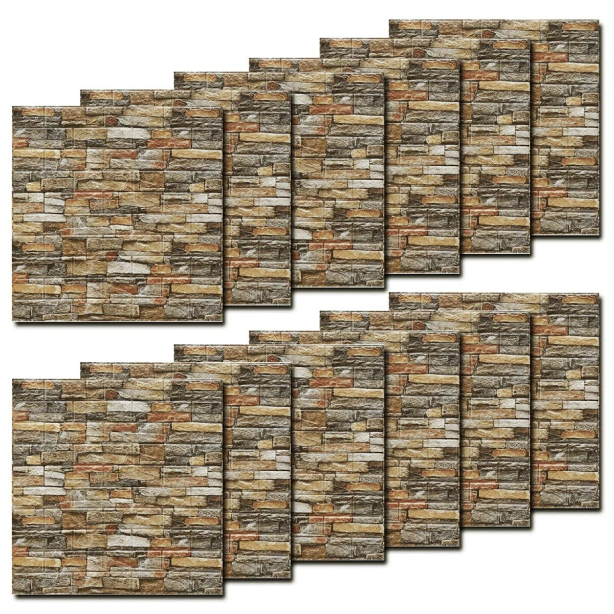 Set 10 Placi de Tapet, Autoadezive, 70 x 77 cm, 2.5 mm Grosime, Suprafata Acoperita 5.3 mp, din PVC, Model Caramida, Roscat