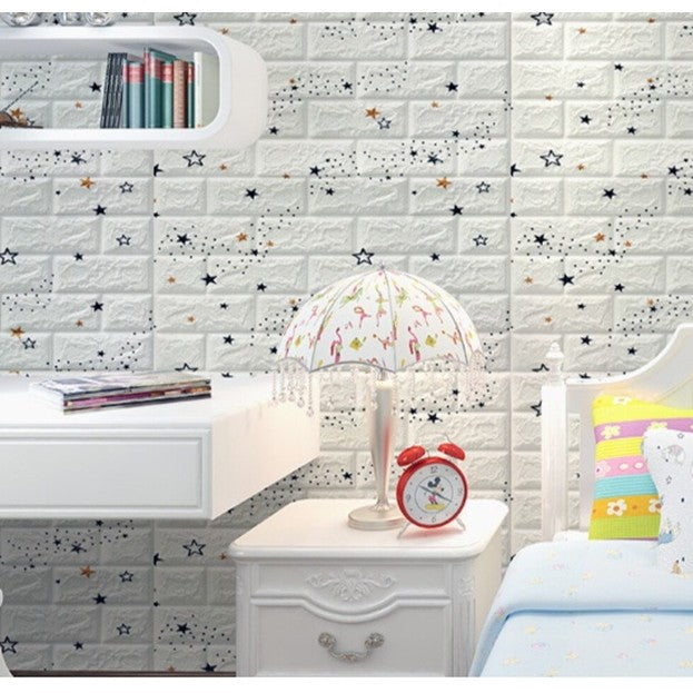 Set 10 Placi de Tapet, Autoadezive, 70 x 77 cm, Suprafata Acoperita 5.3 mp, din PVC, Model Stelute Curcubeu, Alb