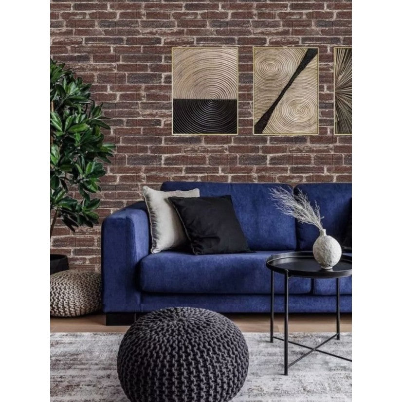 Set 10 Placi de Tapet, Autoadezive, 70 x 77 cm, 4 mm Grosime, Suprafata Acoperita 5.3 mp, din PVC, Model Caramida Rosie, Caramiziu