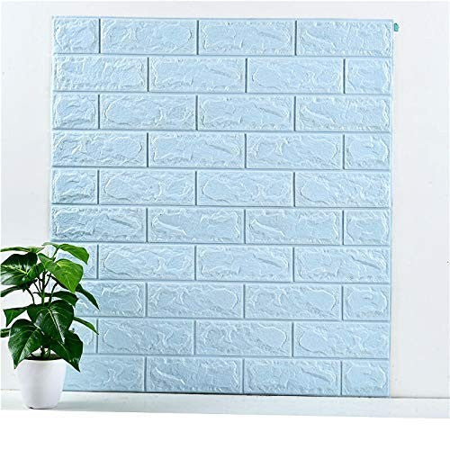 Set 10 Placi de Tapet, Autoadezive, 70 x 77 cm, 3.5 mm Grosime, Suprafata Acoperita 5.3 mp, din PVC, Model Caramida, Albastru Deschis