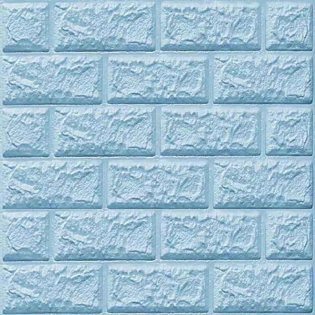 Set 10 Placi de Tapet, Autoadezive, 70 x 77 cm, 3.5 mm Grosime, Suprafata Acoperita 5.3 mp, din PVC, Model Caramida, Albastru Deschis