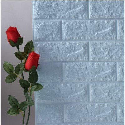 Set 10 Placi de Tapet, Autoadezive, 70 x 77 cm, 3.5 mm Grosime, Suprafata Acoperita 5.3 mp, din PVC, Model Caramida, Albastru Deschis