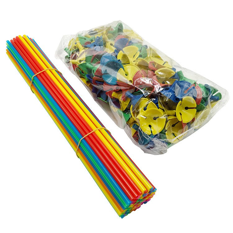 Set 100 Bete cu Rozete pentru Baloane, Suporturi de plastic, Usor de instalat, Reutilizabil, Pentru aniversare, Nunta, Ziua de Nastere, Decorar, 40 cm, Multicolore