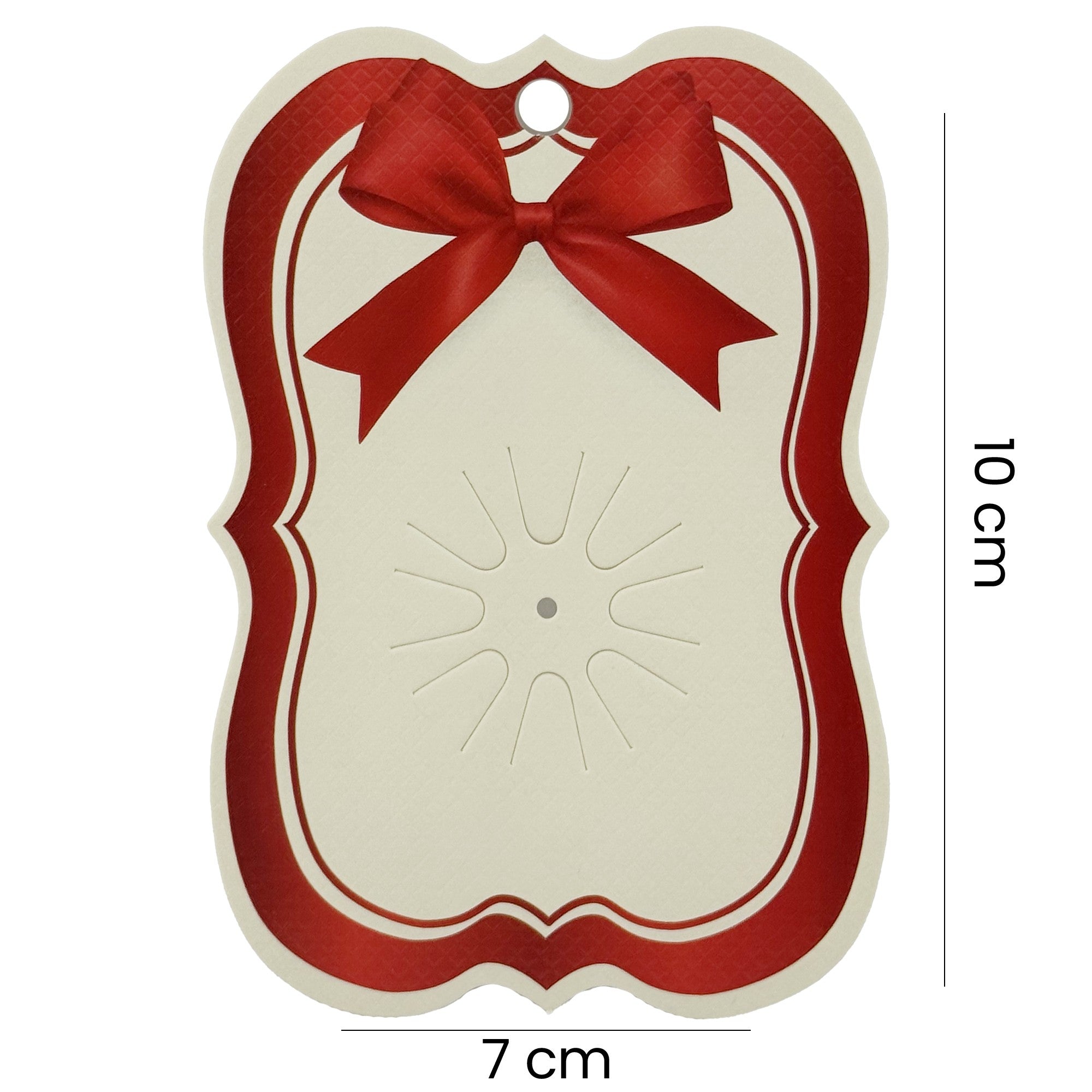 Cartonase Ambalaj pentru Martisor, Set 100 buc, Model Printat cu Fundita, 10 x 7 cm, Rosu/Cream