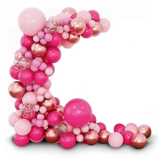Set 126 Baloane din Latex, Model Petrecere pentru Arcada, Baloane Party, 12 cm, 25 cm, 30 cm, 45 cm, Roz, Roz Pal, Gold