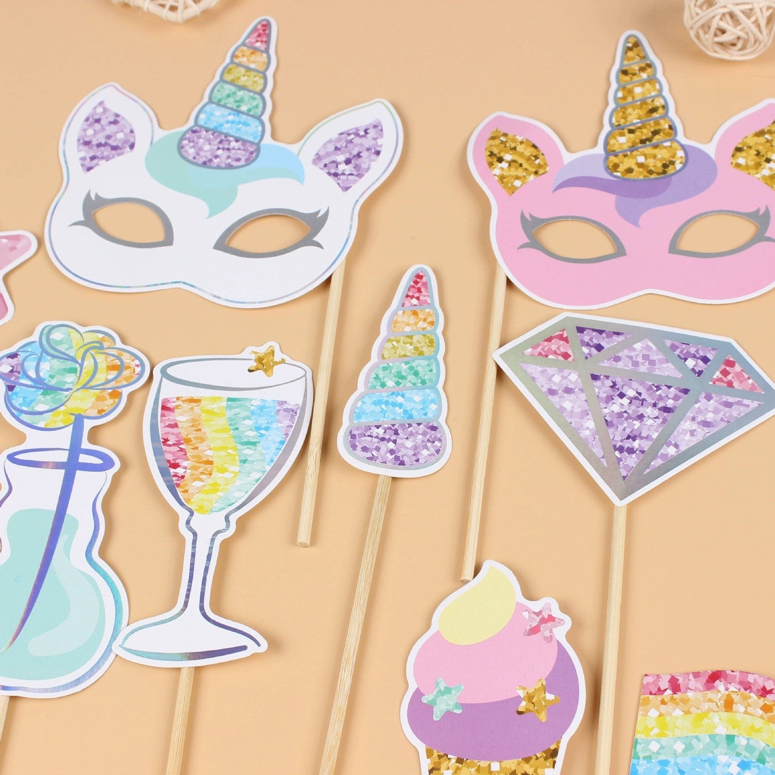 Set 12 Accesorii pentru Petrecere, Props pentru Photo Corner, Tema Aniversare Copii, Multicolor
