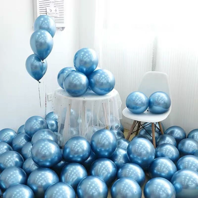 Set 12 Baloane, din Latex Chrome, 13 cm, Albastru Deschis
