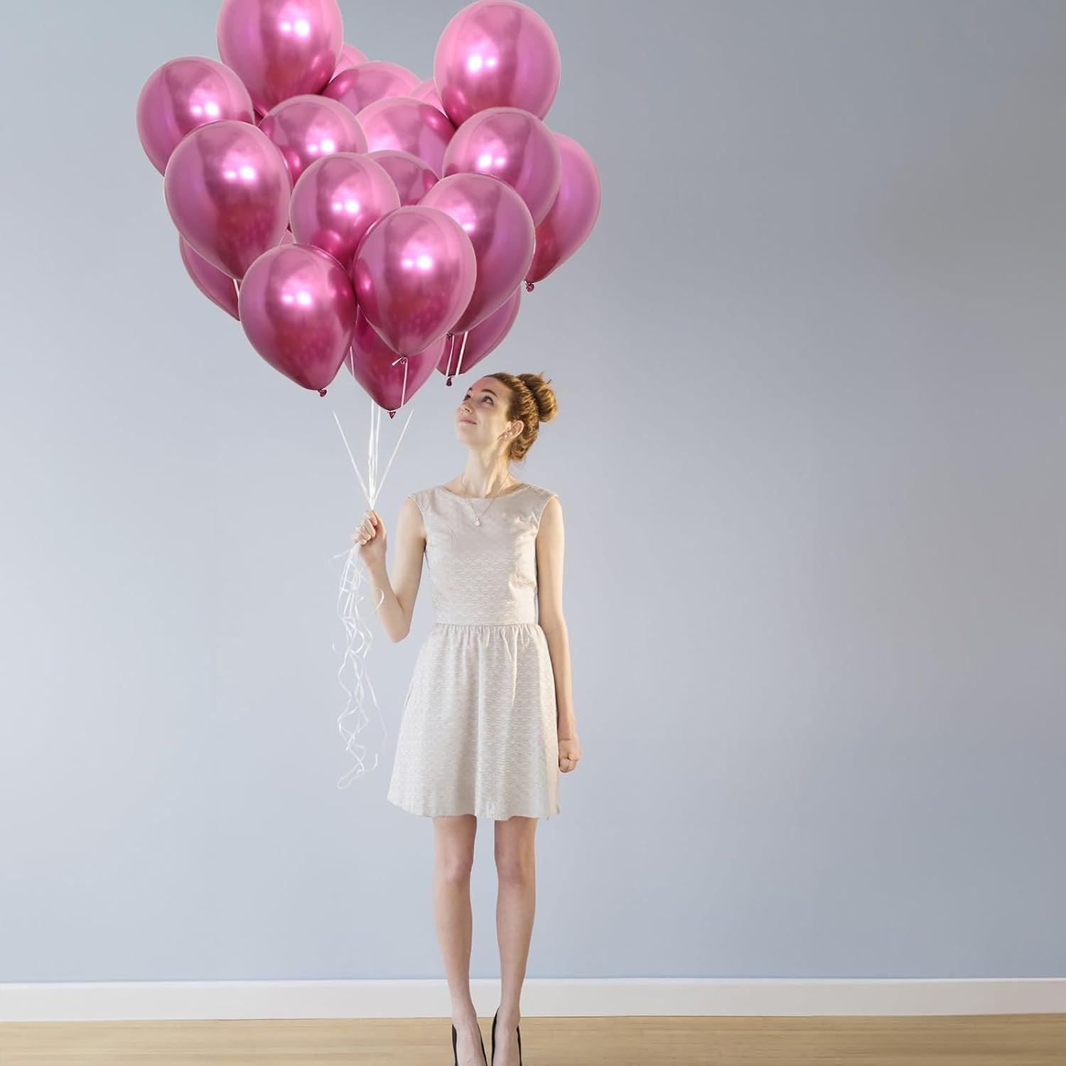 Set 12 Baloane, din Latex Chrome, 25 cm, Fucsia
