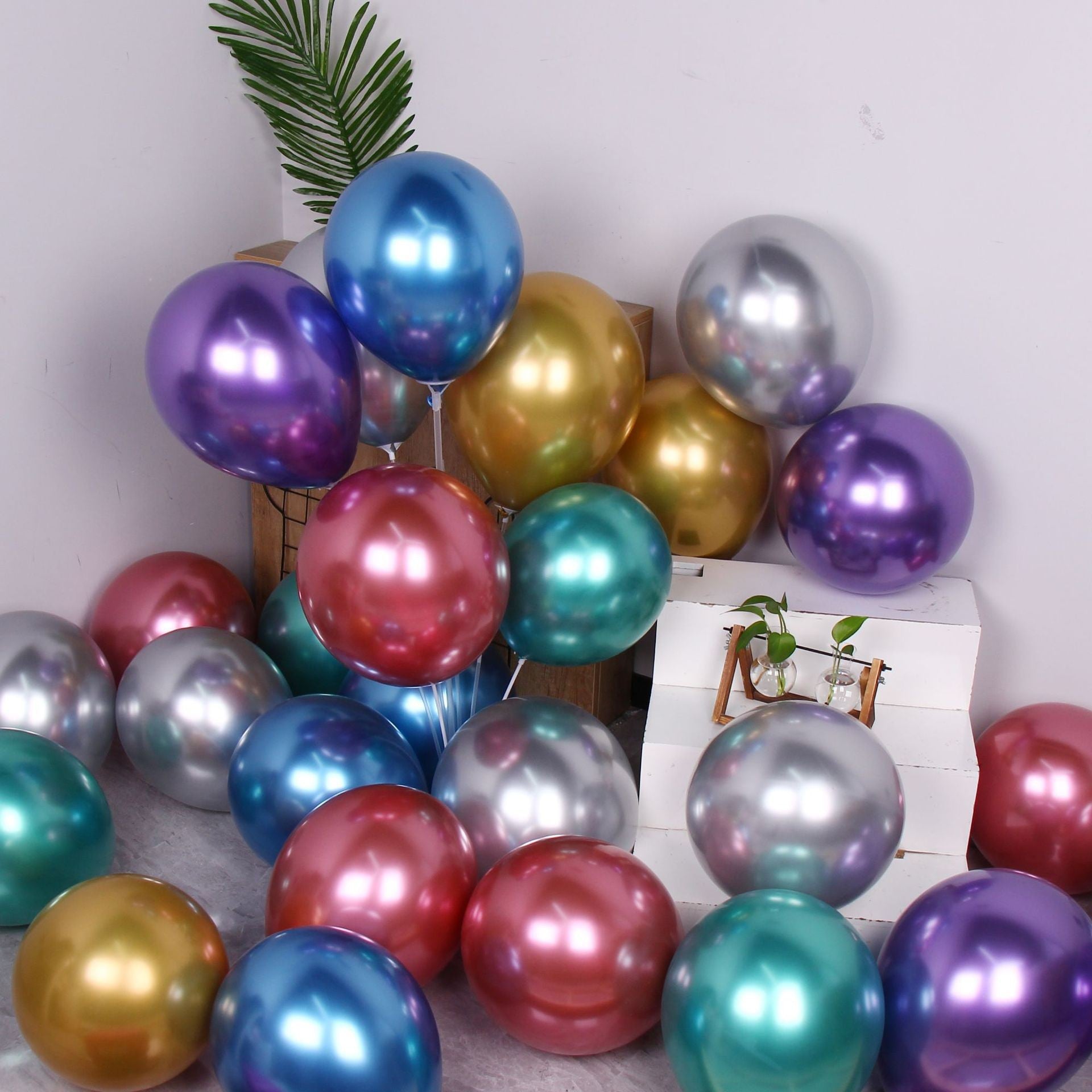 Set 12 Baloane, din Latex Chrome, 25 cm, Albastru Deschis