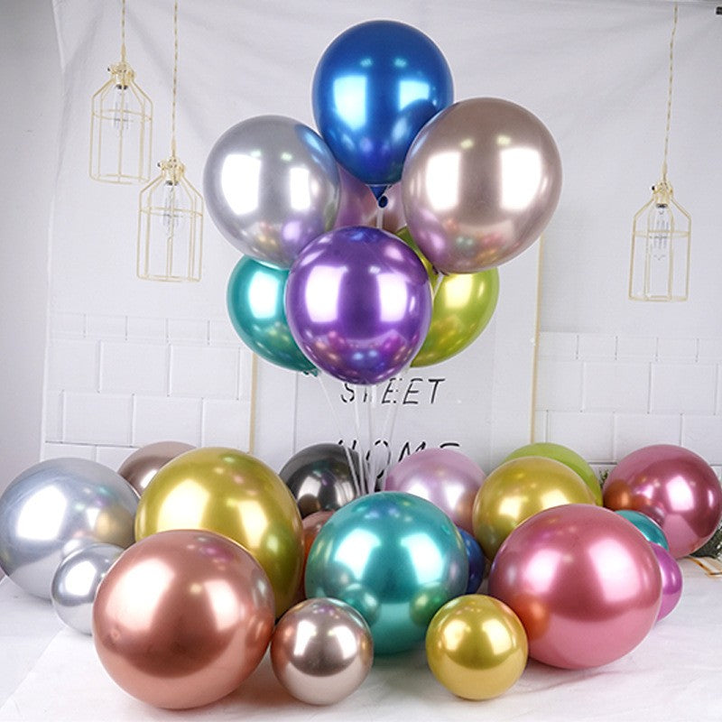 Set 12 Baloane, din Latex Chrome, 25 cm, Albastru Deschis