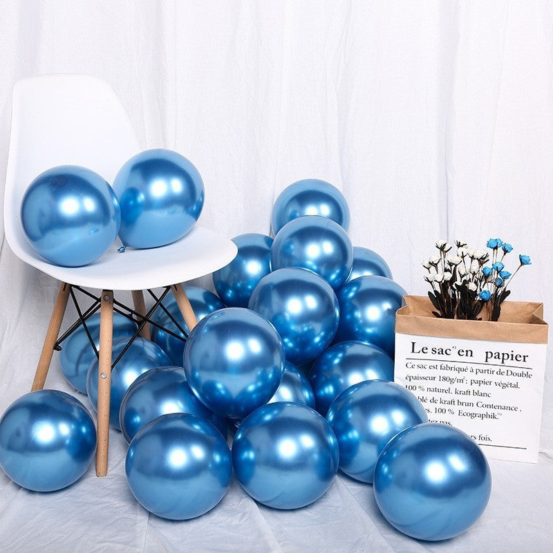 Set 12 Baloane, din Latex Chrome, 30 cm, Albastru Inchis
